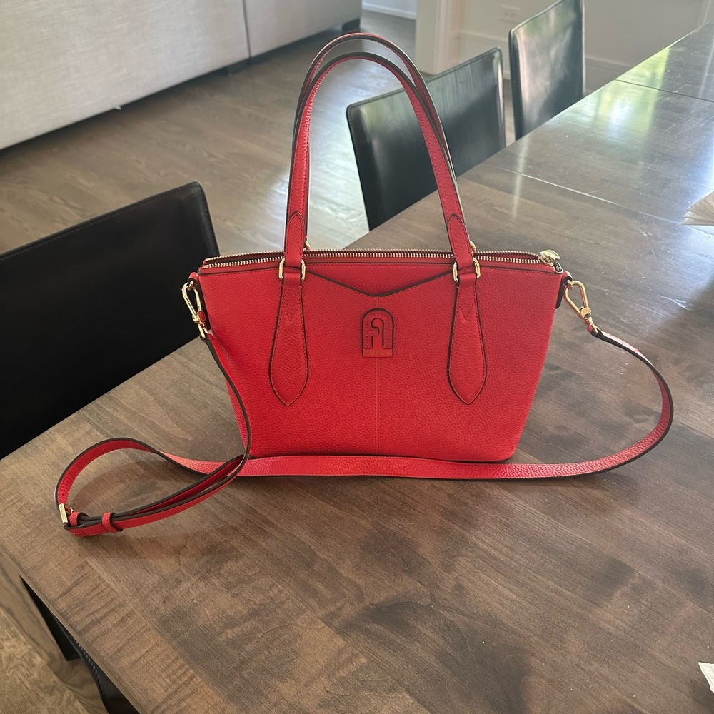 Furla red leather tote bag with strap